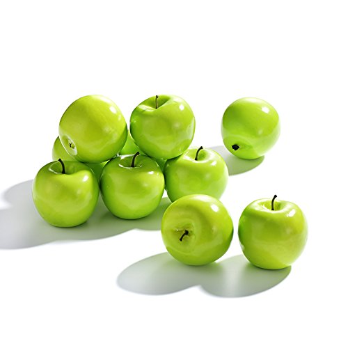 Mokyler Frutas artificiales, 10 manzanas de frutas falsas, manzanas artificiales de color verde, manzana, falso frutas decorativas para el hogar, fiestas, fotografía, decoración de boda