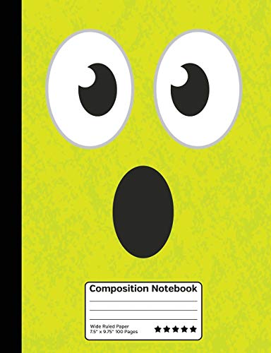 Surprised Chartreuse Color Emoticon Composition Notebook: Wide Ruled Line Paper Notebook for School, Journaling or Personal Use.