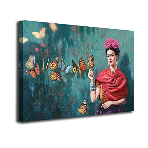 Genérico Cuadro lienzo canvas Frida Mariposas – Varias medidas - Lienzo de tela bastidor madera de 3 cm - Alta resolucion (100, 68)