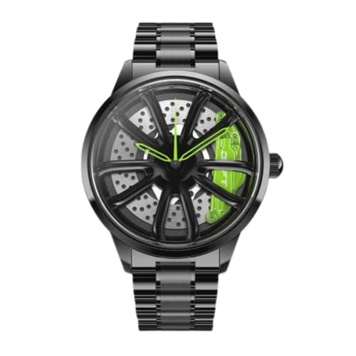 DriftElement Performance GT Reloj de llanta - Reloj de Pulsera Deportivo de diseño 3D para Hombre - Reloj de diseño Personalizado con Cristal Mineral - Reloj de Cuarzo (Verde)