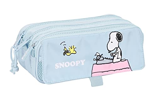 SNOOPY Imagine - Portatodo Triple Big, Estuche Infantil, Estuche Niño, Ideal para Niños de 5 a 14 Años, Cómodo y Versátil, Calidad y Resistencia, 21.5x8x10 cm, Color Azul pastel