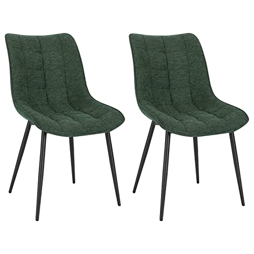 WOLTU 2X Sillas de Comedor, Sillas Ergonomicas con Respaldo en Funda Lino Transpirable, Sillas de Estilo Nórdico para Dormitorio, Salón y Comedor, Estructura Metal, Verde Oscuro, BH337dgn-2