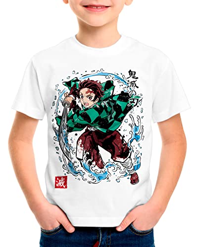 style3 Tanjiro Sumi-e Camiseta para Niños T-Shirt Demon Anime Japan Manga, Talla:140
