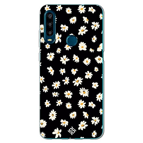 Movilshop Funda para [ Alcatel 1SE 2020 ] Dibujo Botánico [ Margaritas en Fondo Negro ] de Silicona Flexible Transparente Carcasa Case Cover Gel para Smartphone.