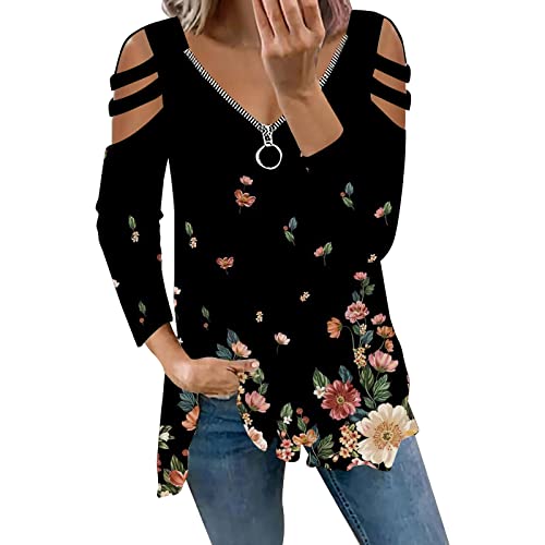 Moda para Mujer Cremallera Sin Tirantes Manga Larga Casual Impreso Tops Manga Larga Body Mujer Manga Larga(c-A,S)