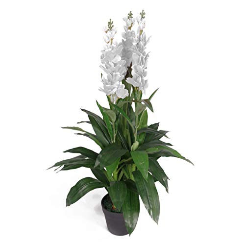Leaf Planta Artificial de orquídea de Cymbidium de Hoja de 100 cm, diseño de Maceta, Color Blanco
