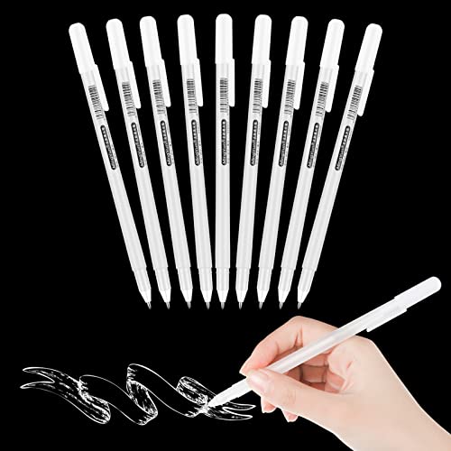 Fingertoys Bolígrafo blanco, 10 lápices acrílicos, bolígrafos de gel blancos para artistas con punta de 0,8 mm, punto culminante, lápiz de boceto, bolígrafo de gel blanco para papeles oscuros, bocetos