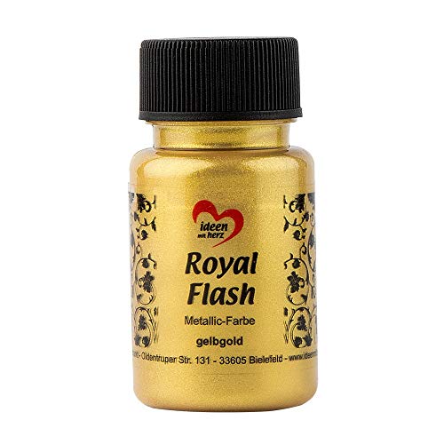 Ideen mit Herz Pintura acrílica Metalizada Royal Flash | con Las partículas de Brillo más Finas | metálica | 50 ml (Oro Amarillo)