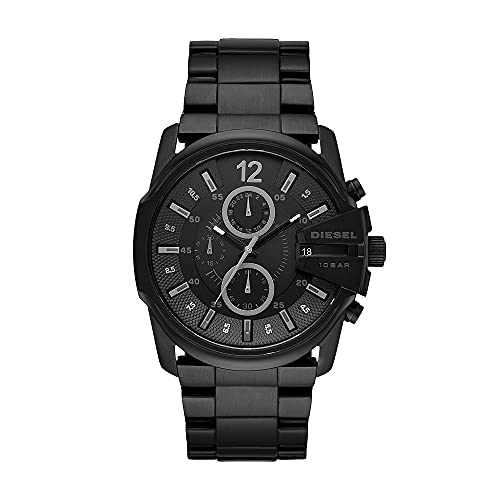 Diesel Reloj para hombre Master Chief Chrono, movimiento de tres agujas, caja de acero negro de 49mm con correa de acero, DZ4180