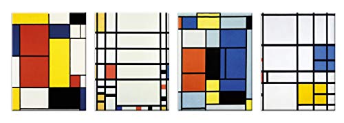 LuxHomeDecor - Cuadros Piet Mondrian, 4 unidades, 40 x 30 cm, impresión sobre lienzo con marco de madera, arte decorativo