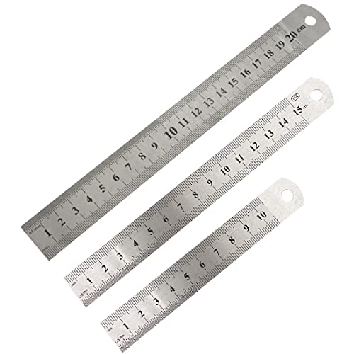 3 Pcs Regla de Acero Inoxidable, Regla Metalica 10cm, 15cm, 20cm, 40cm Regla de Medición a Escala de Doble, Regla de Precisión Métrica e Imperial para Escuelas, Oficinas, Medir, Dibujo