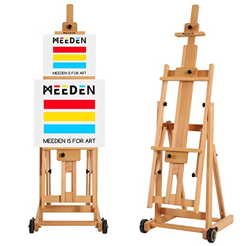 MEEDEN Versatile Studio H-Frame caballe- todos los soportes ajustde madera de haya caballede de estudio, soporte de caballede de piso de pintura, soporta lienzo de arte de hasta 77