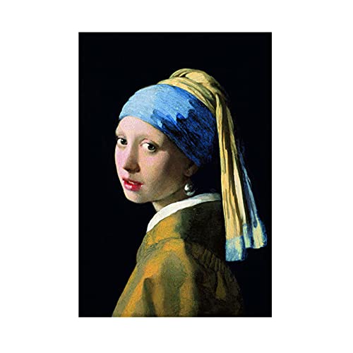 Zhaoyang Art Obra Maestra de Jan Vermeer La Chica con Pendientes de Perlas Retrato Clásico Arte Lienzo Pintura Decoración del Hogar Mural 40x70cm/16x28in sin marco