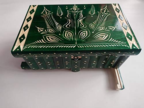 Gigante gran caja de puzzle rompecabezas de color verde, caja mágica joyero tallado en madera con decoración de tesoro de almacenamiento secreto de clave oculta