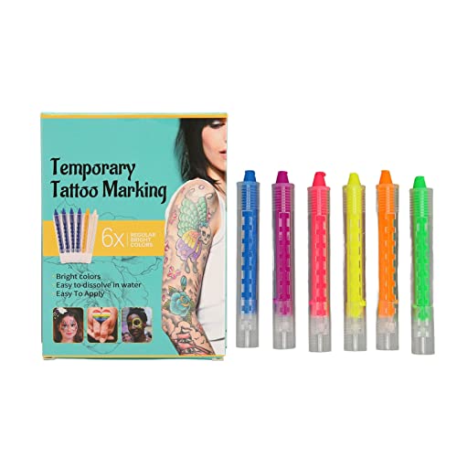 Bolígrafo De Tatuaje Temporal, Bolígrafos De Tiza Para El Cabello Lavables Kit De Pintura De Arte Corporal De 6 Colores Para Adolescentes, Niños O Adultos