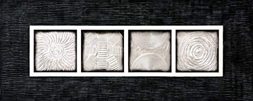 Cuadroexpres - Cuadro Pintado Mandalas en Plata, 150x60 cm, con Relieve y con Marco Negro Pintado en el Lienzo 100% Original, para Encima del Sofá o la Cama