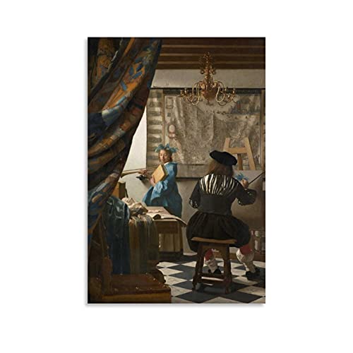 Póster retro del periodo barroco holandés Johannes Vermeer El arte de la pintura en lienzo y arte de la pared, impresión moderna de 40 x 60 cm