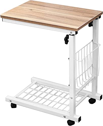 SogesHome Mesa auxiliar para ordenador portátil, altura ajustable, con ruedas, 48 cm x 30 cm, mesa auxiliar para café, aperitivos, almacenamiento, mesa auxiliar para el hogar