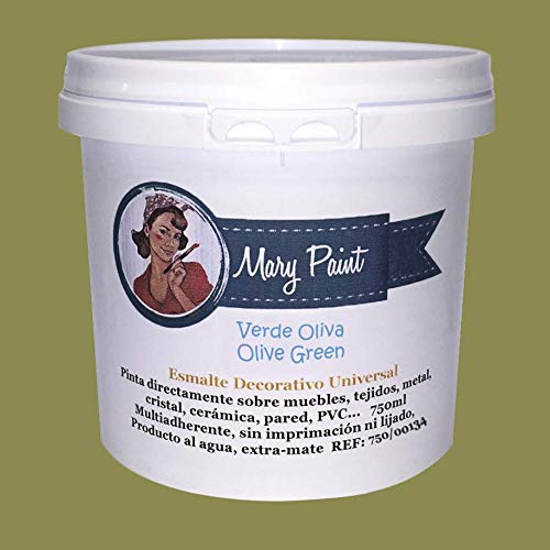 Mary Paint 750/00134 Pintura al Agua, Multisuperficie, Verde Oliva, 750 ml