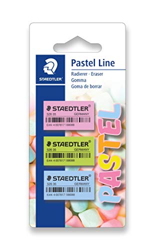 Staedtler Soft 526 35 PBK3. Gomas de borrar de color pastel. Blíster con 3 gomas de colores variados.