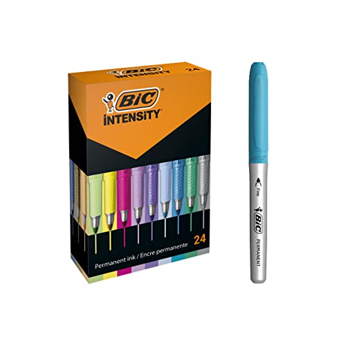BIC Intensity - Rotuladores Permanentes - Colores Surtidos Intensos/Pastel/Metalizados, óptimo para regalo, Caja de 24