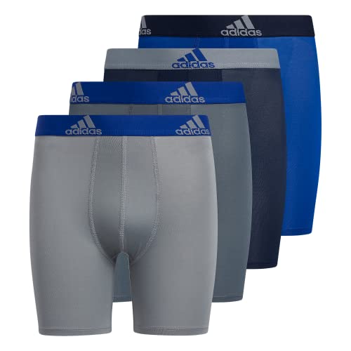 adidas Calzoncillos tipo bóxer largos para niños (4 unidades), color azul rey colegiado, gris y azul marino, talla mediana