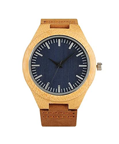 Reloj de Madera Bambú Grabado, con Caja, Texto y Dibujo - Reloj para Regalo, Marido, Mujer, Aniversario, Navidad, cumpleaños (Marino)