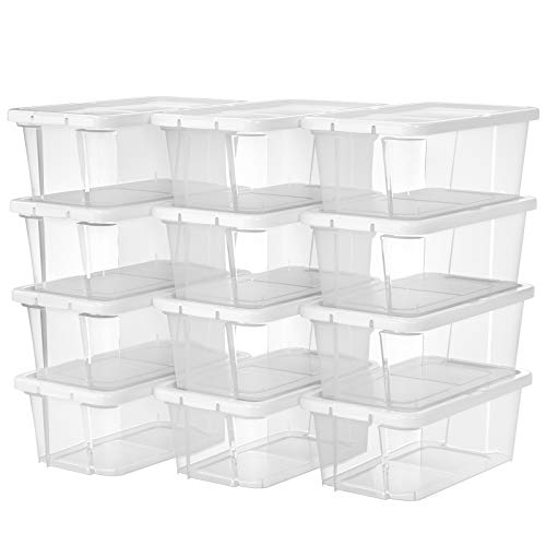 SONGMICS Juego de 12 Cajas de Zapatos con Tapa Organizador de Almacenamiento versátil Organizador apilable Producto de artesanías hasta la Talla 41 LSP12WT