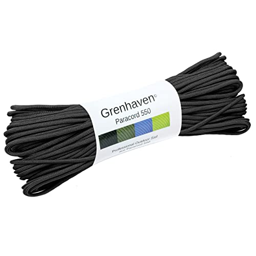 Grenhaven - 31 Metros m Soporta 250 Kilogramo kg 550 lbs Cuerda de Paracaídas - para Kit de Supervivencia - 7 Resistentes Hebras - Apta para Escalar - Parachute Cord - Paracord La Cuerda  Negro