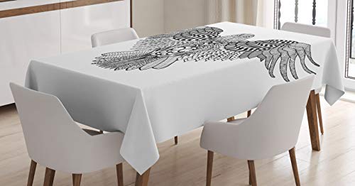 ABAKUHAUS Vintage Tribal Mantele, Totem Bird Zentangle, Fácil de Limpiar Colores Firmes y Durables Lavable Personalizado, 140 x 170 cm, del Gris y Blanca