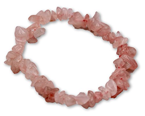 Taddart Minerals - Pulsera de piedras preciosas naturales de cuarzo rosa montada en hilo de nailon elástico - Hecha a mano.