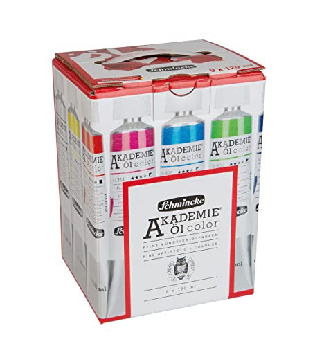 Schmincke - AKADEMIE® Oil Value pack, caja con 9 tubos de 120 ml, 79 717 097, colores al óleo para artistas, surtido básico, tonos primarios, colores brillantes, máxima resistencia a la luz