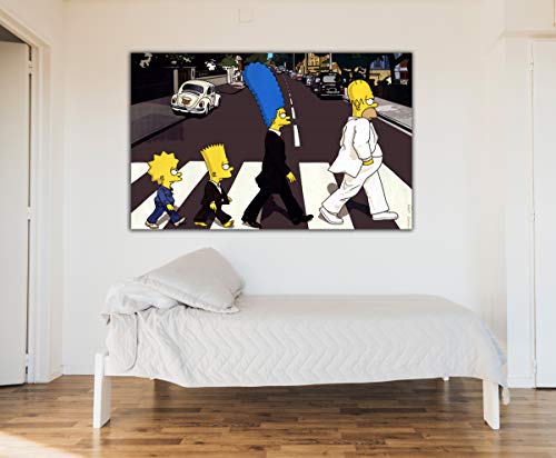 Cuadro Lienzo The Simpsons Beatles - Lienzo de Tela Bastidor de Madera de 3 cm - Fabricado en España - Impresión en Alta resolución – 50x80