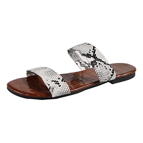 Moda verano mujeres sandalias planas estampado leopardo impreso punta abierta transpirable cómodo casual estilo playa botas de vaquero rojo para las mujeres, blanco, 41 EU