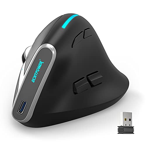 ECHTPower Ratón Ergonómico, Ratón Blutooth Inalámbrico de Tres Modos (BT5.0/3.0+2.4G Inalámbrico), 2400 dpi Ajustable, Luz RGB, 7 Botones Programables para Portátil, Windows, Android, MacBook