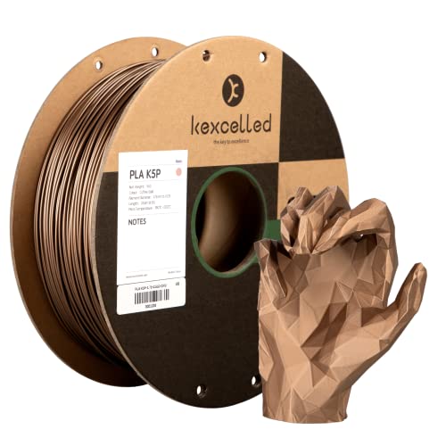 kexcelled 3D Filament Metálico PLA, Superficie Brillante, Sin Pintura, Carrete de Cartón Reciclado, 1.75mm+/- 0.03mm, 1kg(2.2lbs), Bobinado Ordenado Mejorado Sin Enredos, Café Oro