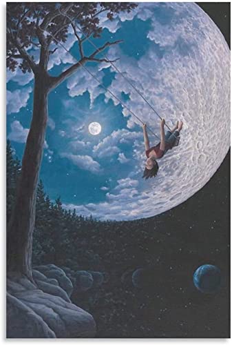 BAAROO Famosos carteles de Rob Gonsalves《Over The Moon》Canvas Painting Vintage Classic Prints Modern Wall Art For Room Home Decor Pictures 50x80cmx1 No Frame