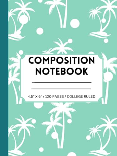 Mint Green Mini Composition Notebook with Palm Trees: Matte, College Ruled, 4.5