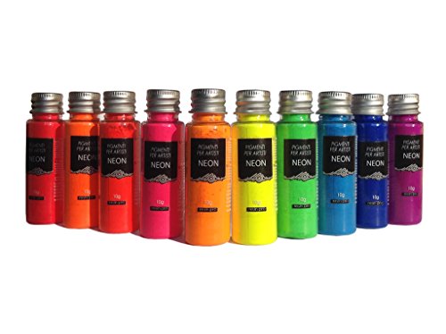 Resin Pro - Pigmentos de neón - Kit de pigmentos impresionantes mixtos, compatibles con resinas epoxi, poliuretano, acrílico, pintura, creación artística, Decoupage - Multicolor, 10 x 10 gr