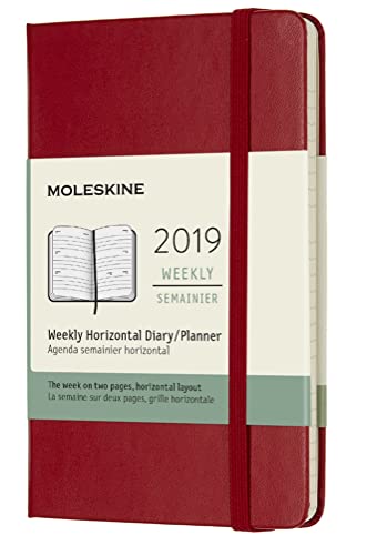 Moleskine DHF212WH2Y19 - Semanal 12m horizontal de bolsillo, tapa dura, color rojo escarlata