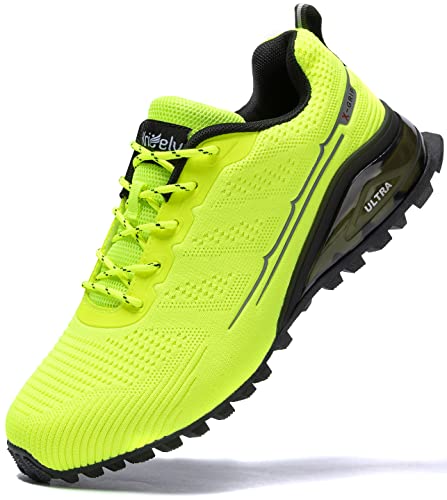 Kricely Zapatillas de Trail Running Hombre Outdoor Antideslizantes Transpirables Zapatos de Senderismo Zapatillas Trekking Tenis Calzado Deporte Ligero Casuales Sneakers Verde Fluorescente 44