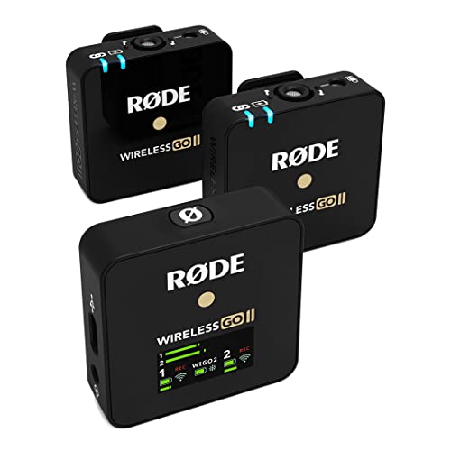 RØDE Wireless Go II Sistema inalámbrico de doble canal con micrófonos incorporados, transmisor doble, negro