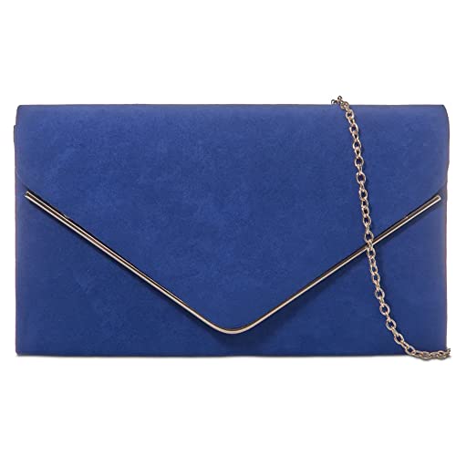 fi9 Bolso de mano de ante liso para mujer, para novia, graduación, boda, noche, fiesta, color azul rey