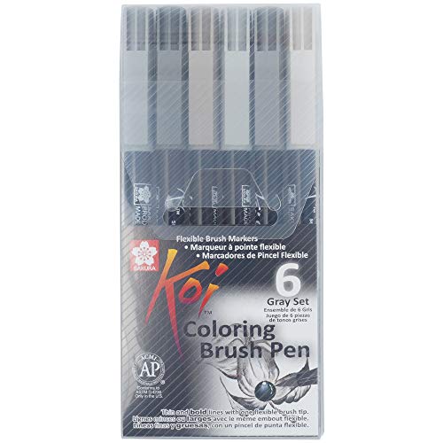 SAKURA KOI Coloring Brush Set 6 - Pack de 6 rotuladores, Punta pincel