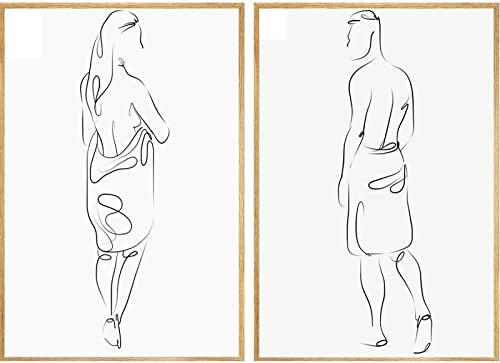 Baño nórdico Figura Línea Desnudo Arte de la pared Mujer Hombre desnudo Cuerpo Lienzo Pinturas Dibujo Carteles e impresiones para la decoración de la sala de estar con marco