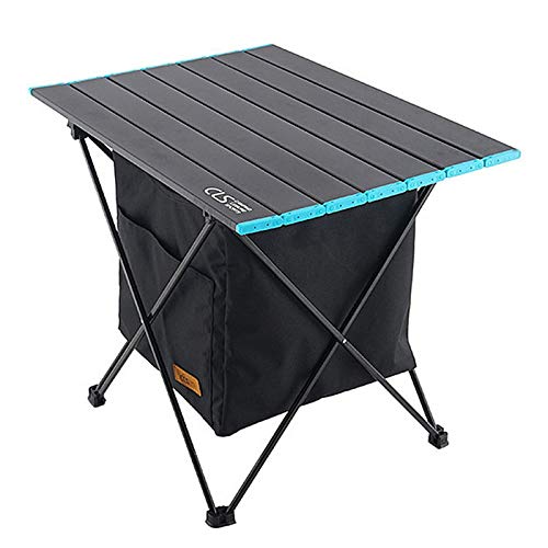 DALIAN Mesa de camping portátil plegable con cesta de almacenamiento y mesa de aluminio, fácil de transportar, prefecto para exteriores, picnic, cocina, playa, senderismo, pesca