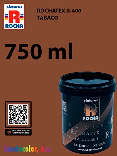 PINTURAS ROCHA ROCHATEX R-400, Pintura plástica de muy altas prestaciones para interior y exterior, Super resistente a las manchas, agua y agentes atmosféricos, Tabaco, 750ml
