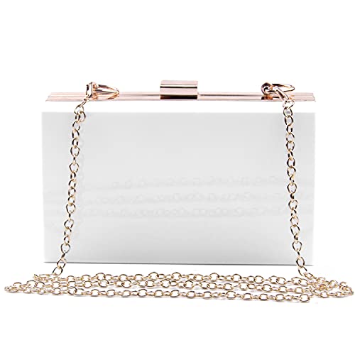 Syrads Bolso de mano de noche para mujer bolso de mano cruzado bolso con cadena,Bianco