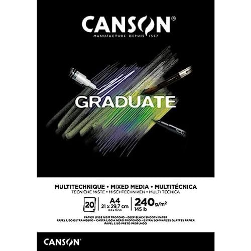 Canson Graduate Mix Media Bloc Encolado A4 20 hojas Negro Fino 240g, C31250P017