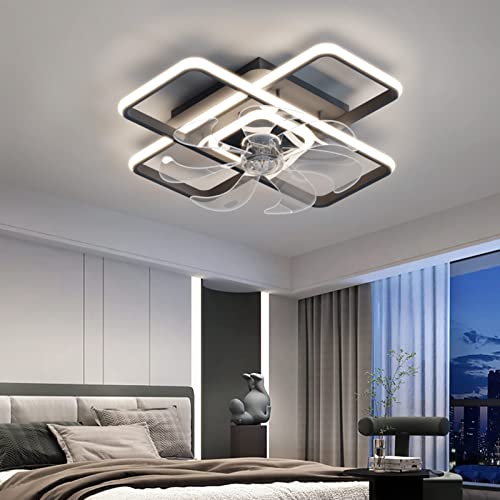 Cuadrado Lampara Ventilador Techo Sencillo Y Cálido Ventilador De Techo Con Luz Y Control Remoto LED Regulable 6 Velocidades Reversible DC Motor Ventilador Techo Con Luz Para Dormitorio,Negro